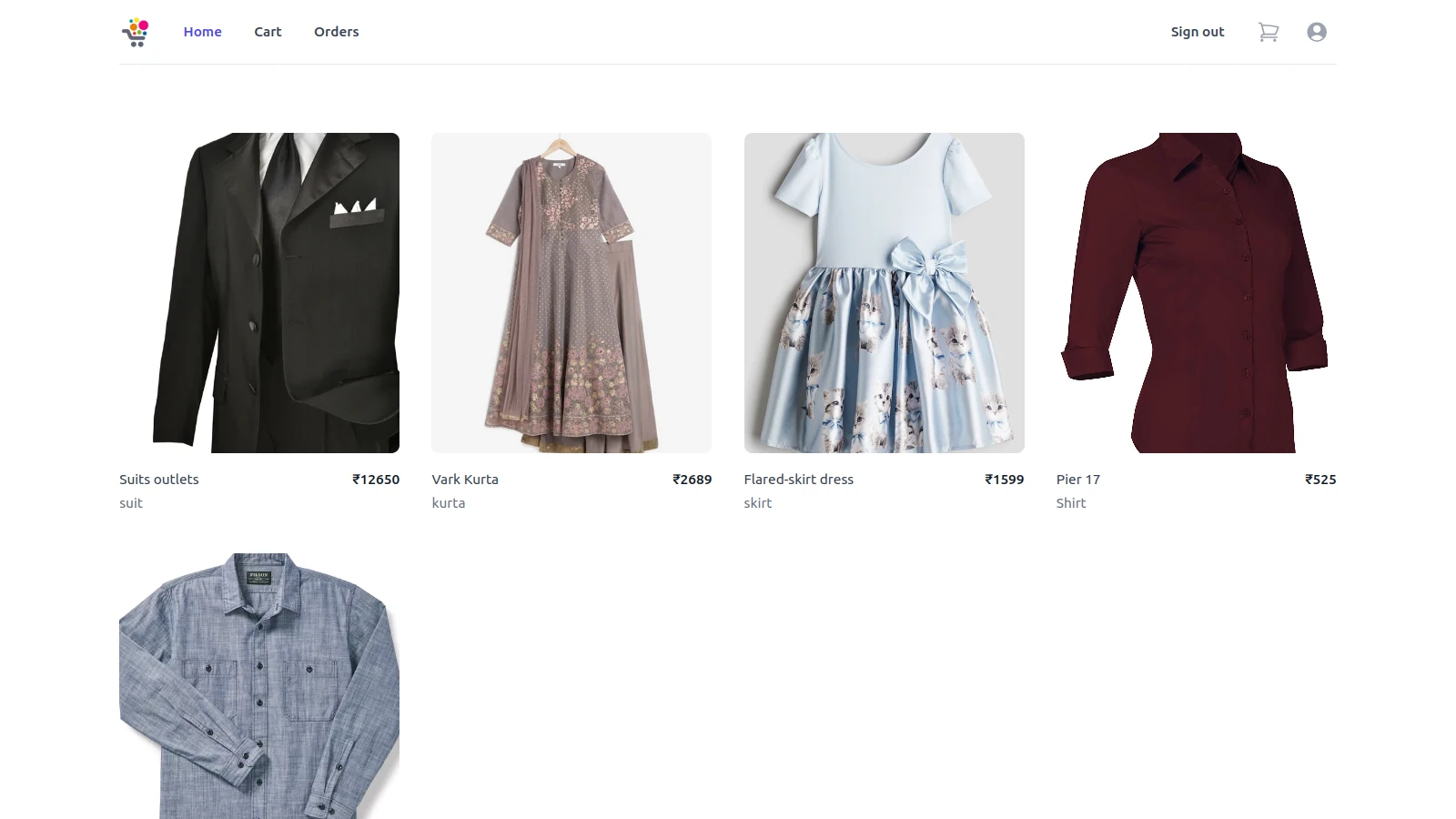 Project Shopping Bazaar home page